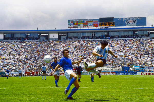 Scoring his goal against Italy World Cup 1986