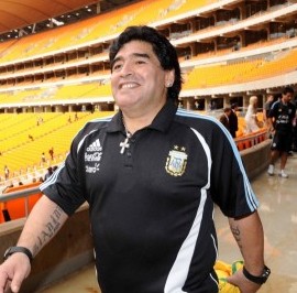 JOHANNESBURG, SOUTH AFRICA - JANUARY 21, Deago Maradona during the visit to Soccer City Stadium, which will stage the opening match and final of the 2010 FIFA World Cup, on January 21, 2010 in Johannesburg, South Africa.
Photo by 2010 FIFA World Cup Organising Committee South Africa